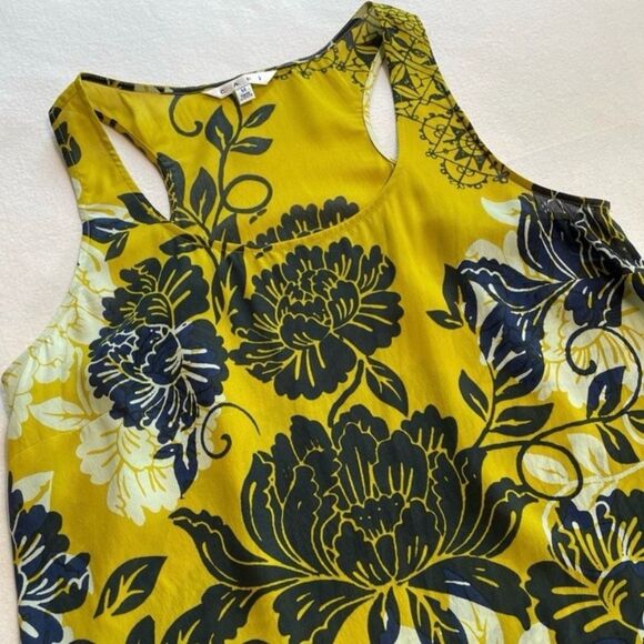 Cabi #286 Bali Yellow/Blue Floral Silk Blend Tank Top Medium Round Neck Blouse - Picture 7 of 11